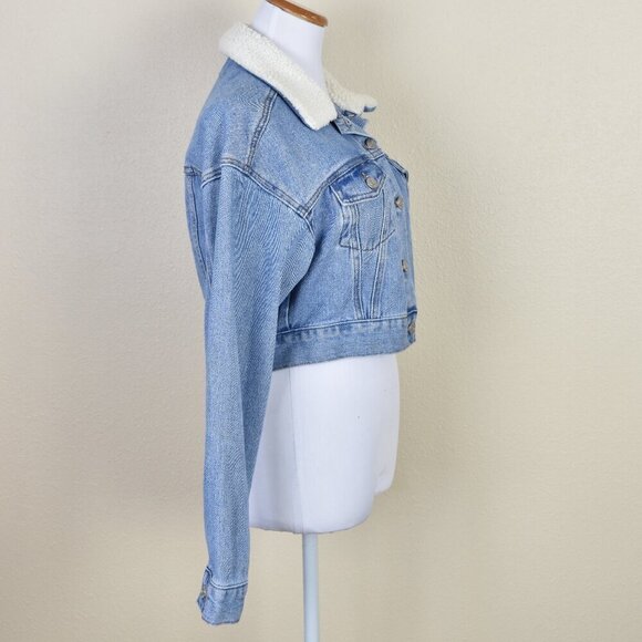 PacSun Sherpa Collar Cropped Trucker Jacket XS - Picture 5 of 8